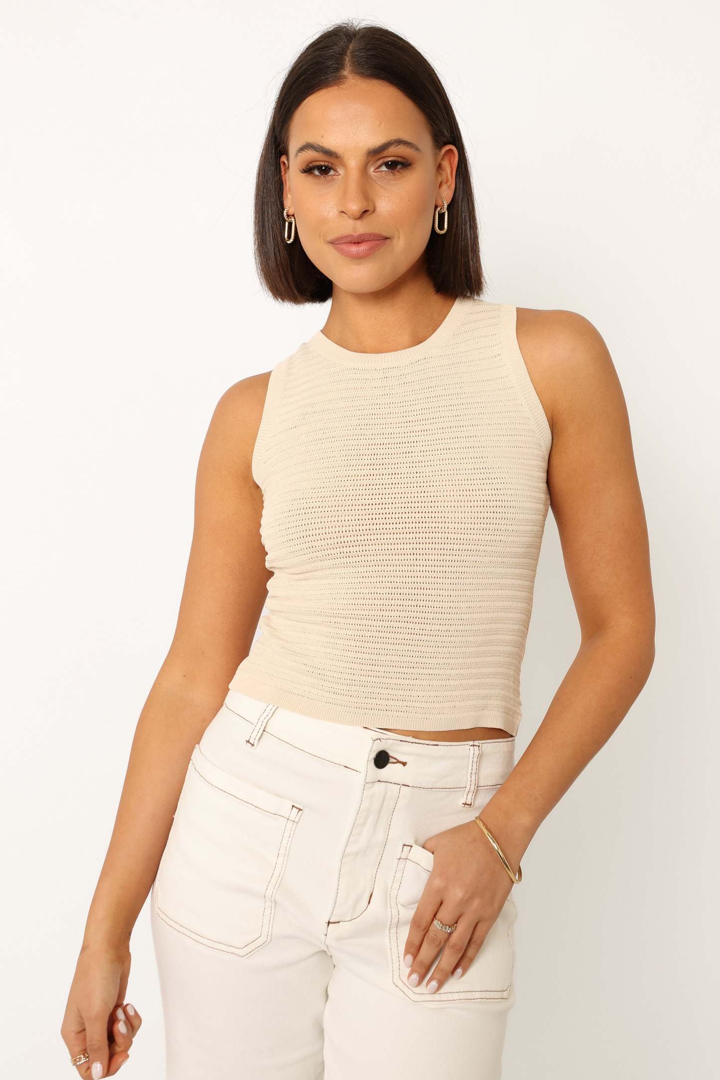 Maisey Knit Tank - Ecru-Sunny Prom