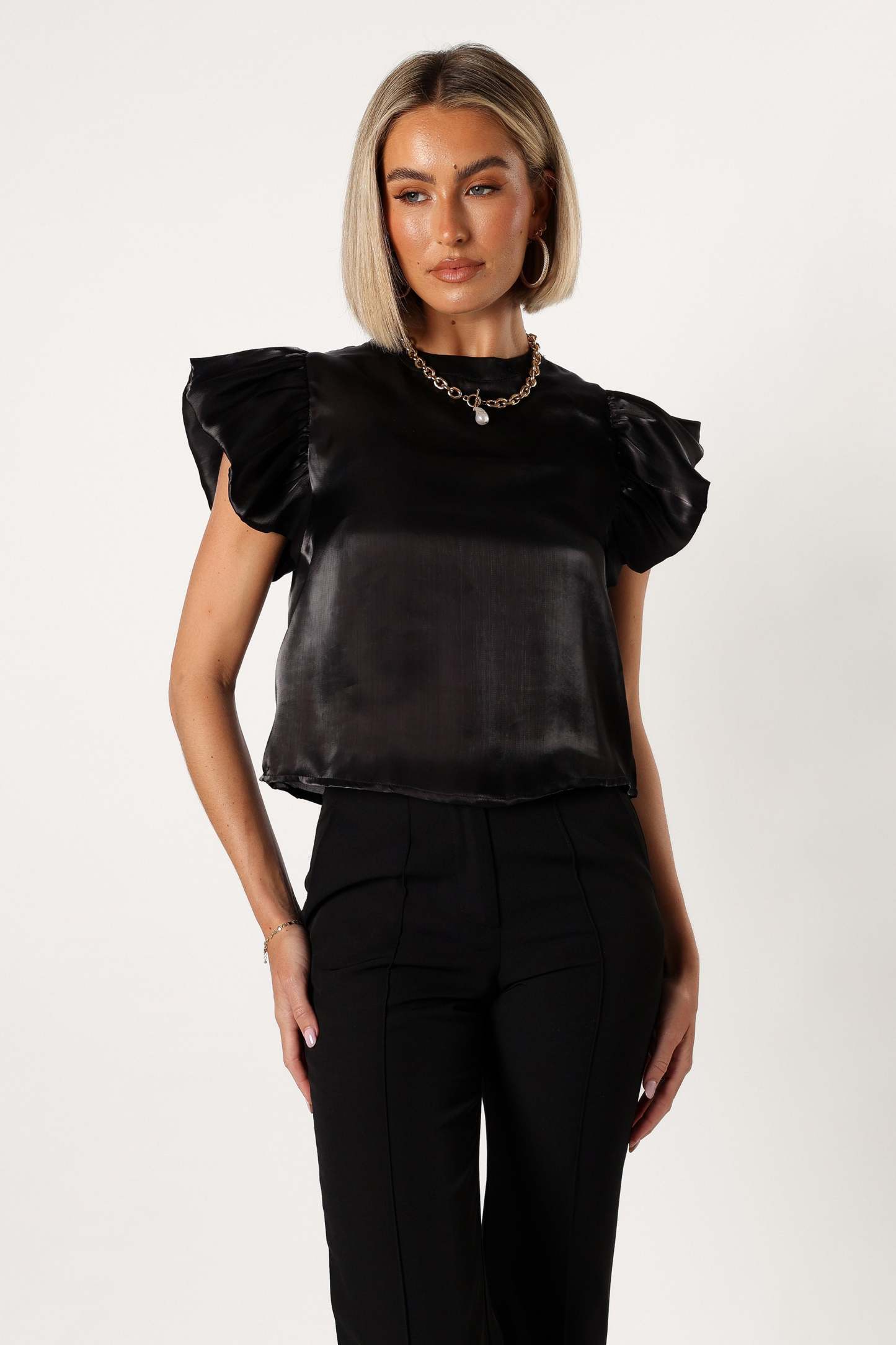 Marianna Ruffle Sleeve Top - Black-Sunny Prom