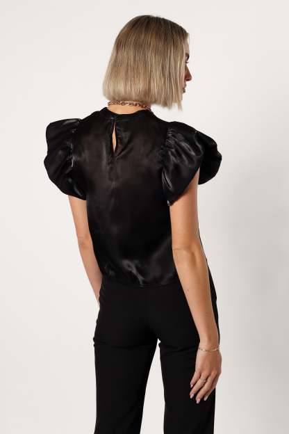 Marianna Ruffle Sleeve Top - Black-Sunny Prom