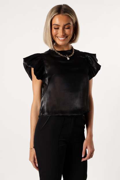 Marianna Ruffle Sleeve Top - Black-Sunny Prom