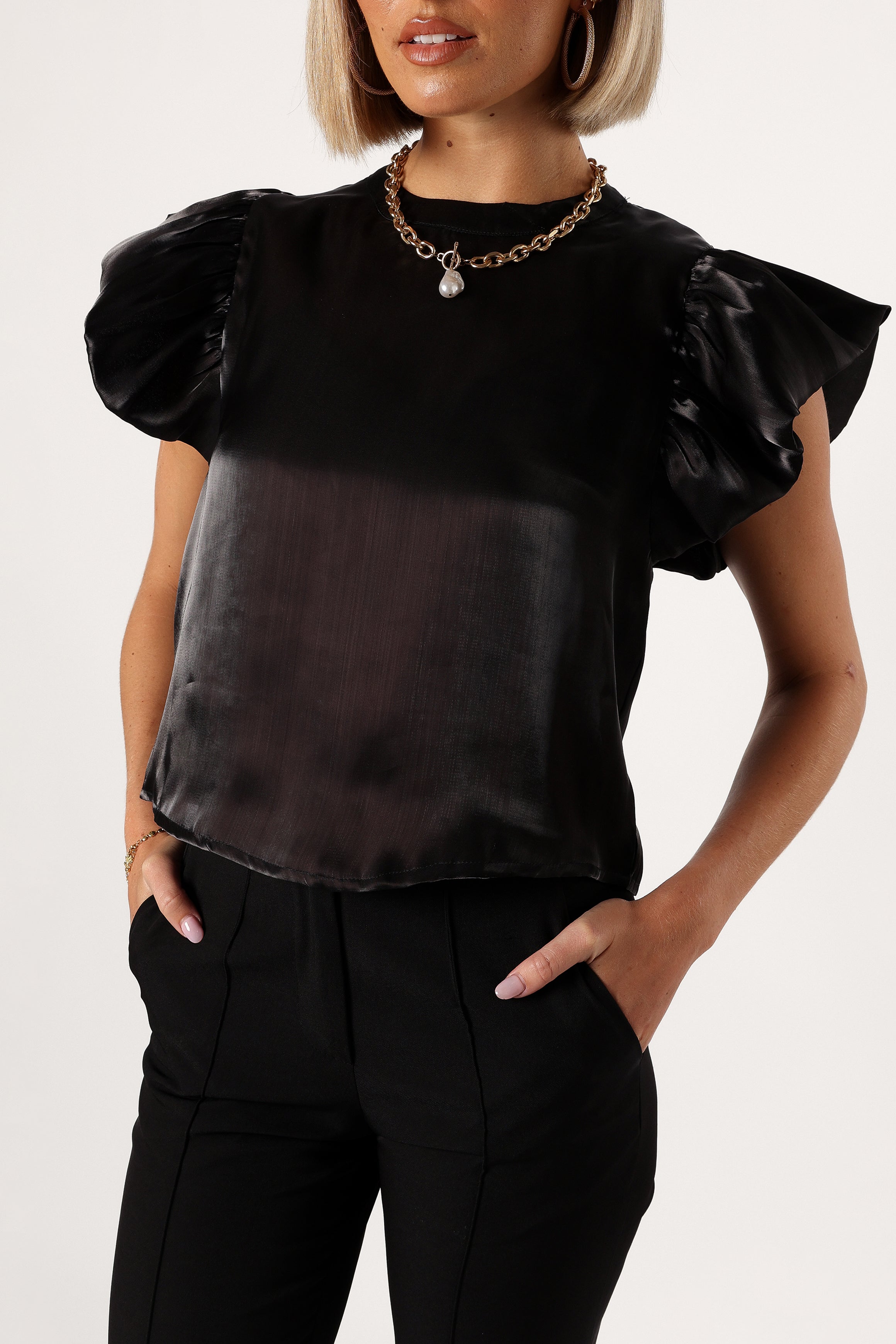 Marianna Ruffle Sleeve Top - Black-Sunny Prom
