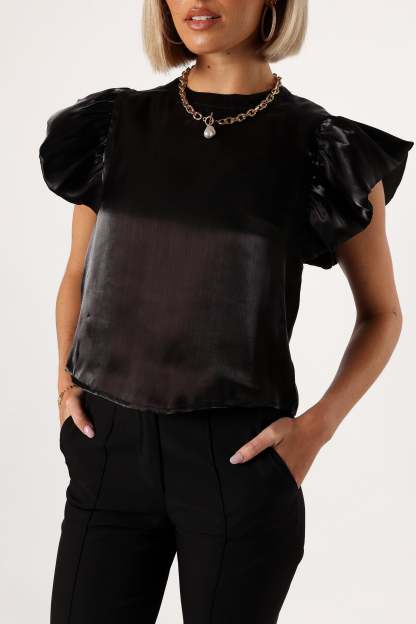Marianna Ruffle Sleeve Top - Black-Sunny Prom