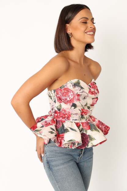 Maxie Peplum Strapless Top - Red-Sunny Prom