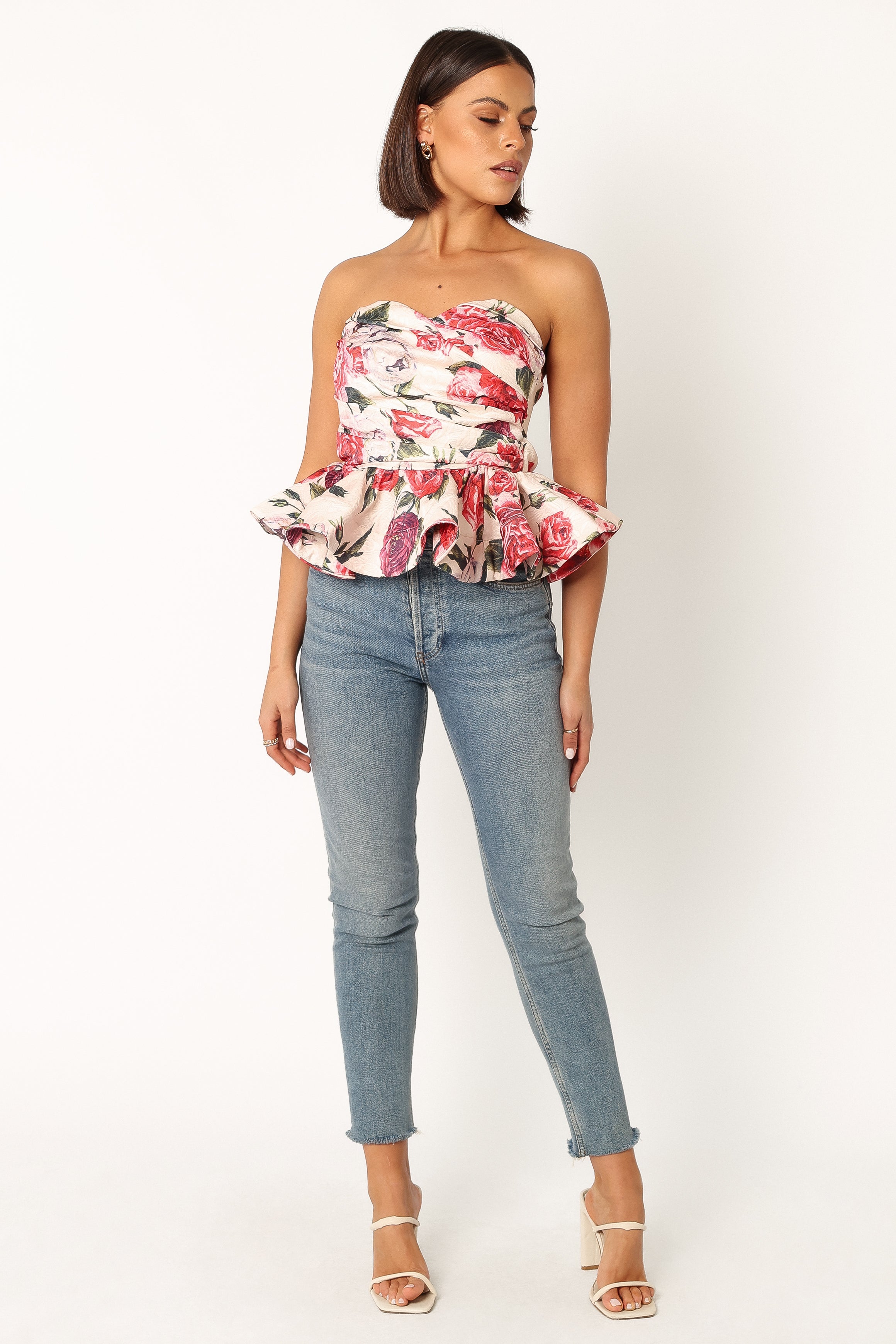 Maxie Peplum Strapless Top - Red-Sunny Prom