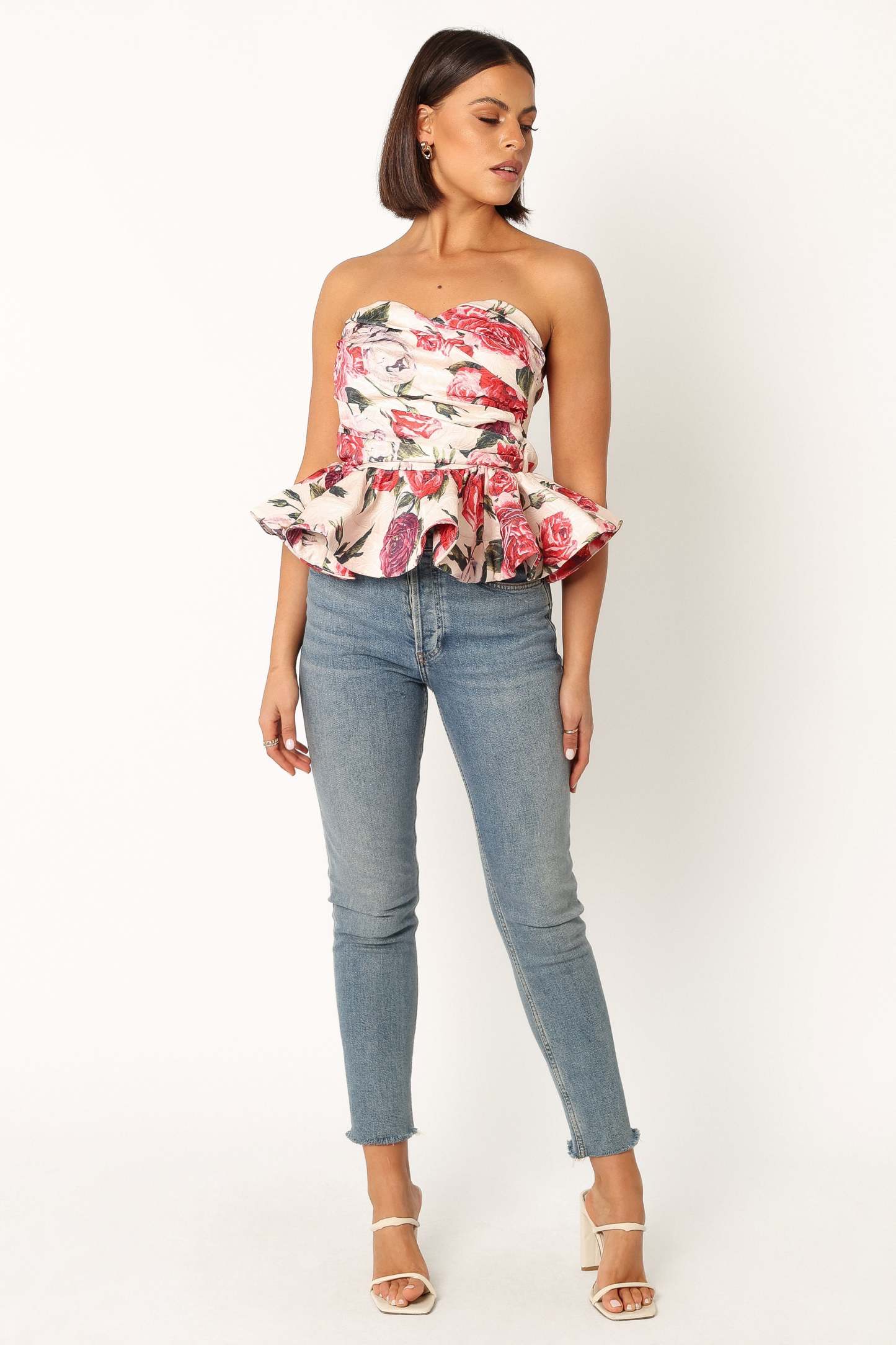 Maxie Peplum Strapless Top - Red-Sunny Prom