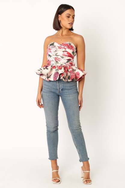Maxie Peplum Strapless Top - Red-Sunny Prom
