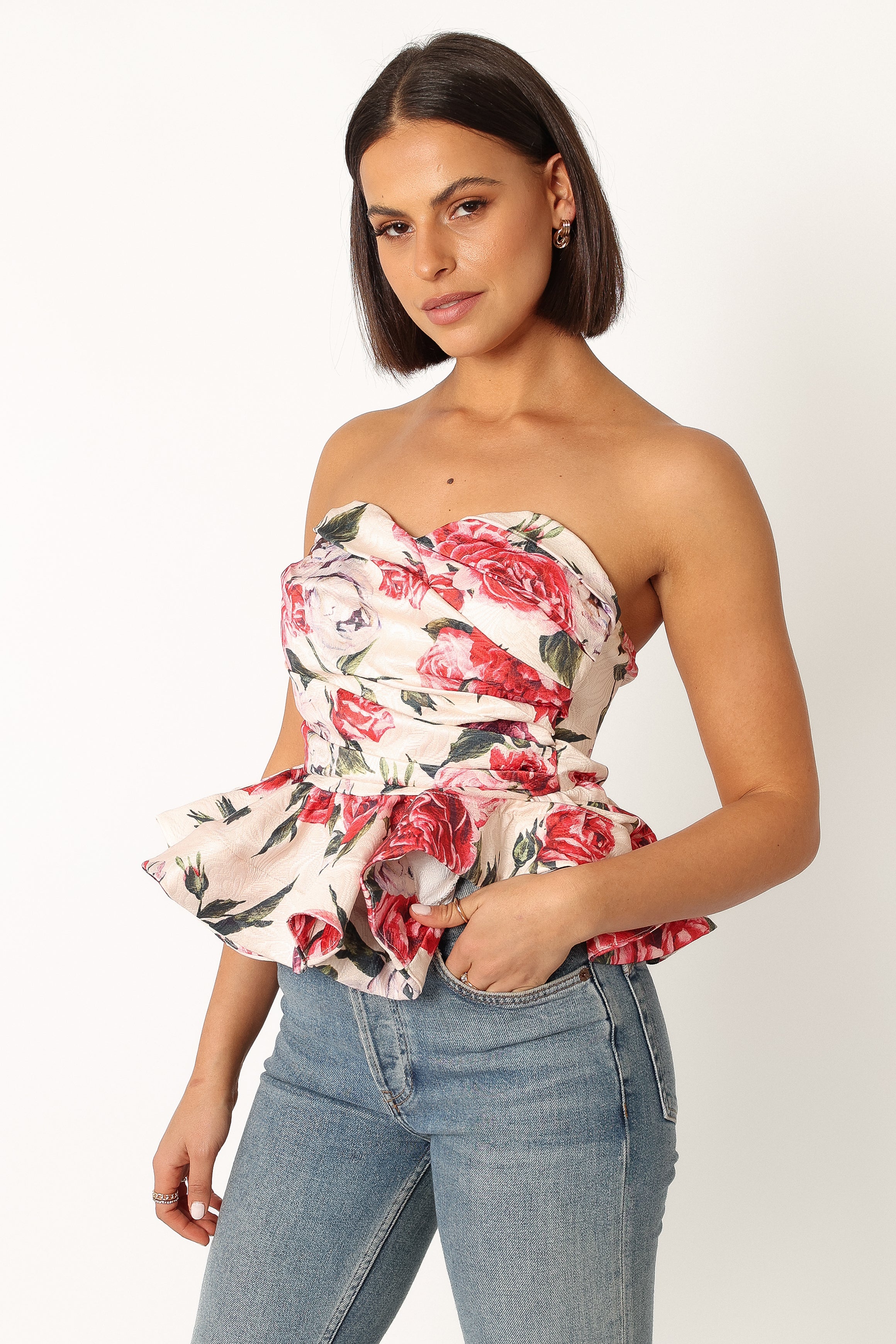 Maxie Peplum Strapless Top - Red-Sunny Prom