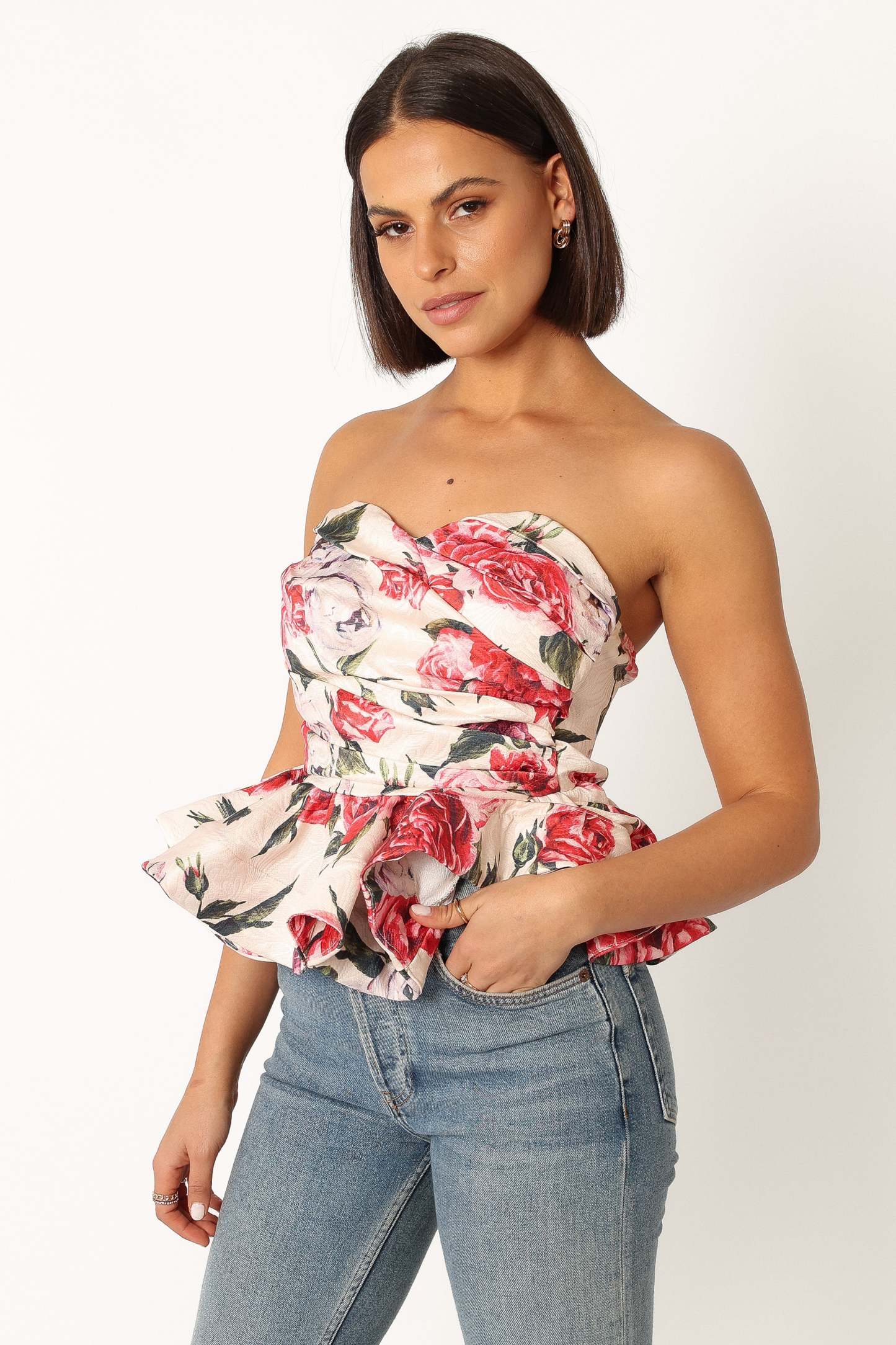 Maxie Peplum Strapless Top - Red-Sunny Prom