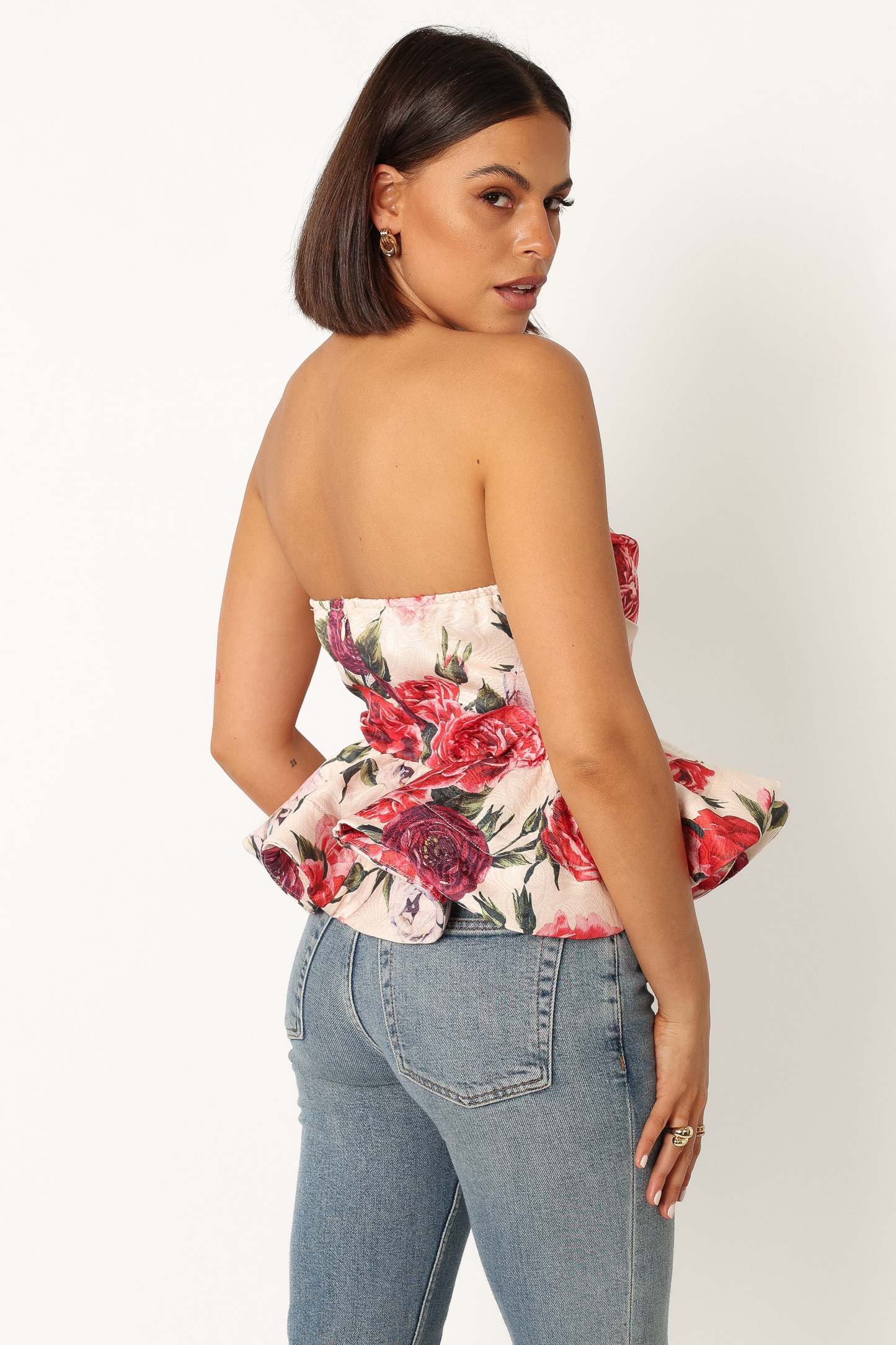 Maxie Peplum Strapless Top - Red-Sunny Prom