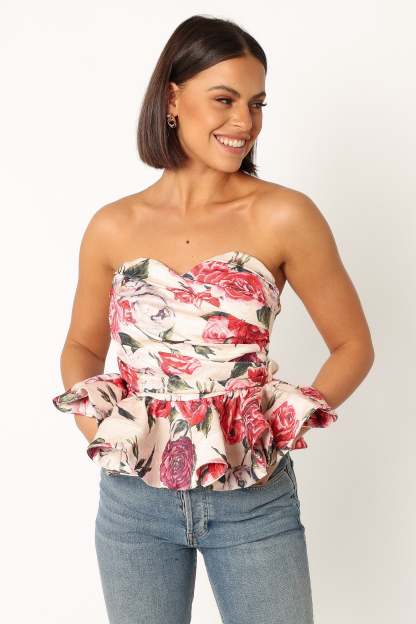 Maxie Peplum Strapless Top - Red-Sunny Prom