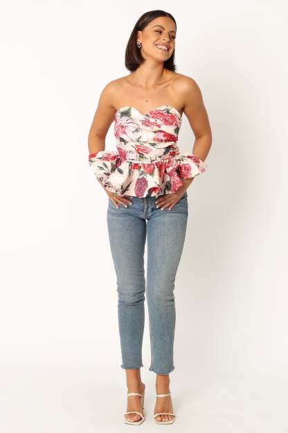 Maxie Peplum Strapless Top - Red-Sunny Prom