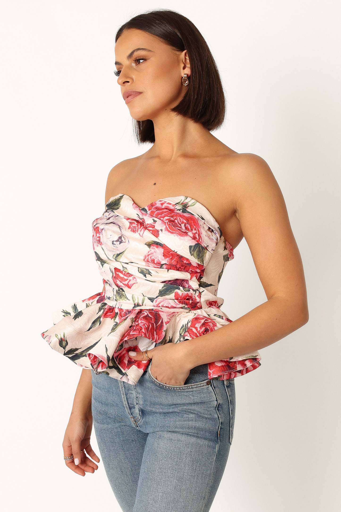 Maxie Peplum Strapless Top - Red-Sunny Prom