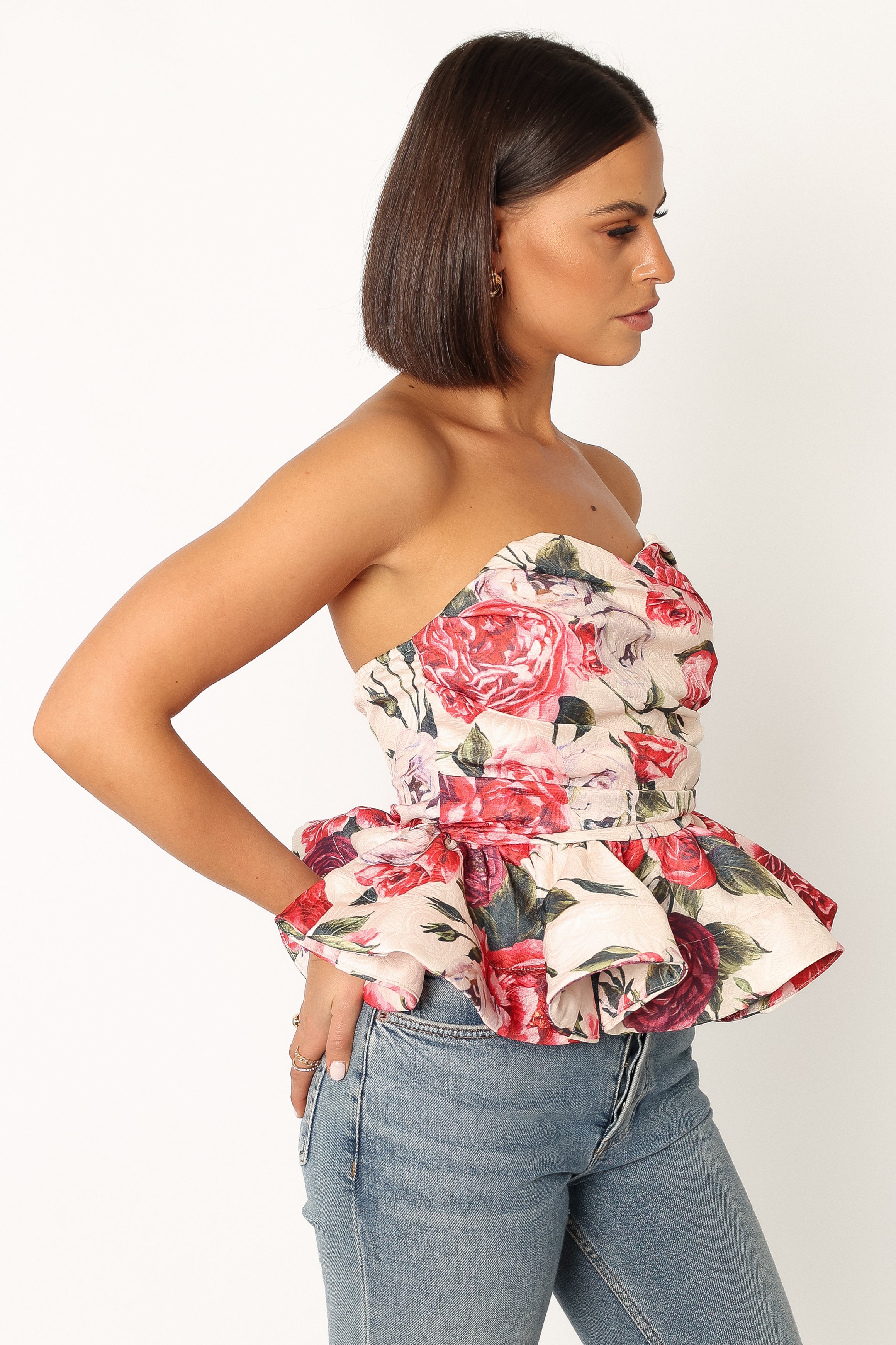 Maxie Peplum Strapless Top - Red-Sunny Prom
