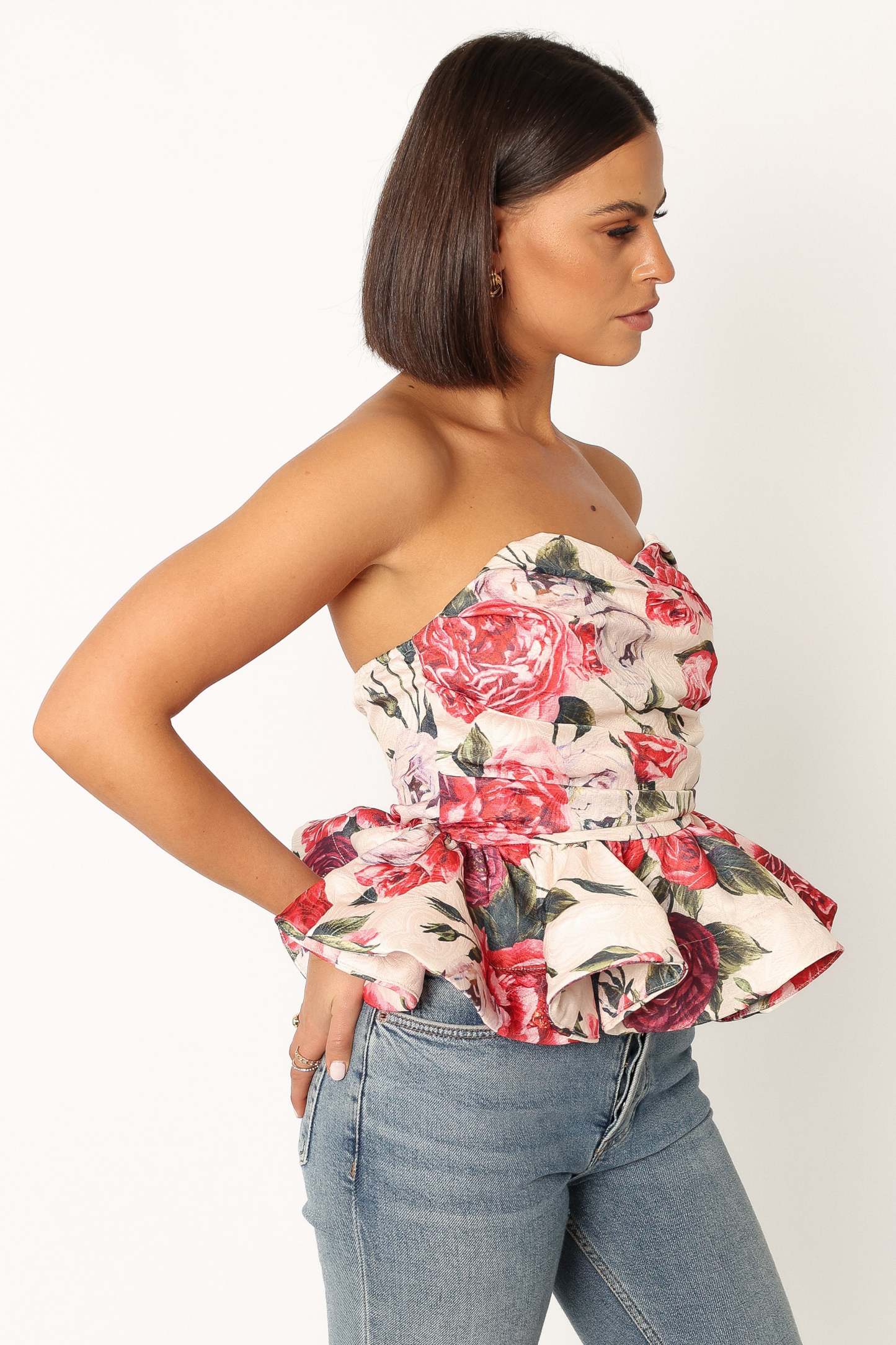 Maxie Peplum Strapless Top - Red-Sunny Prom