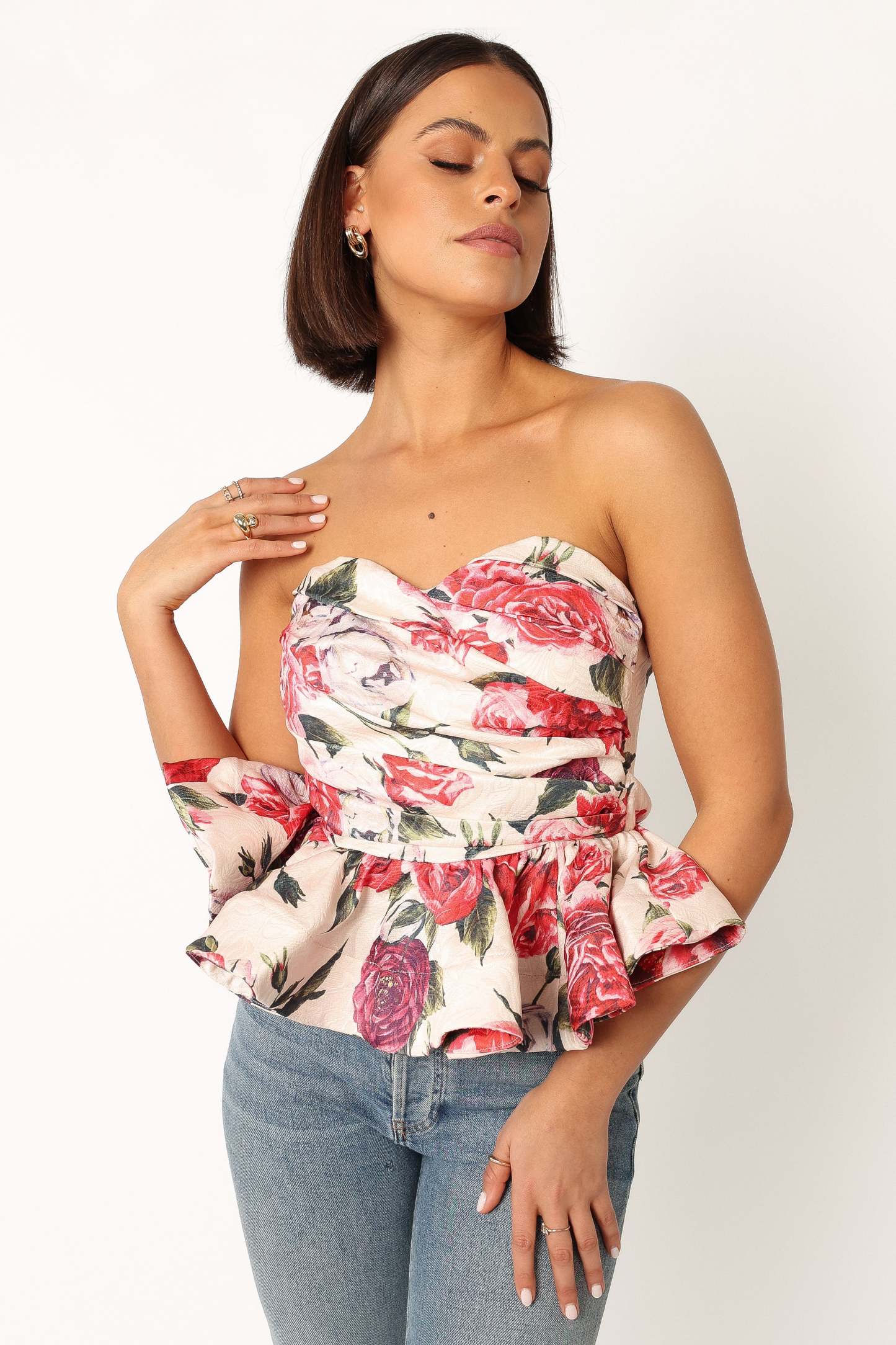Maxie Peplum Strapless Top - Red-Sunny Prom