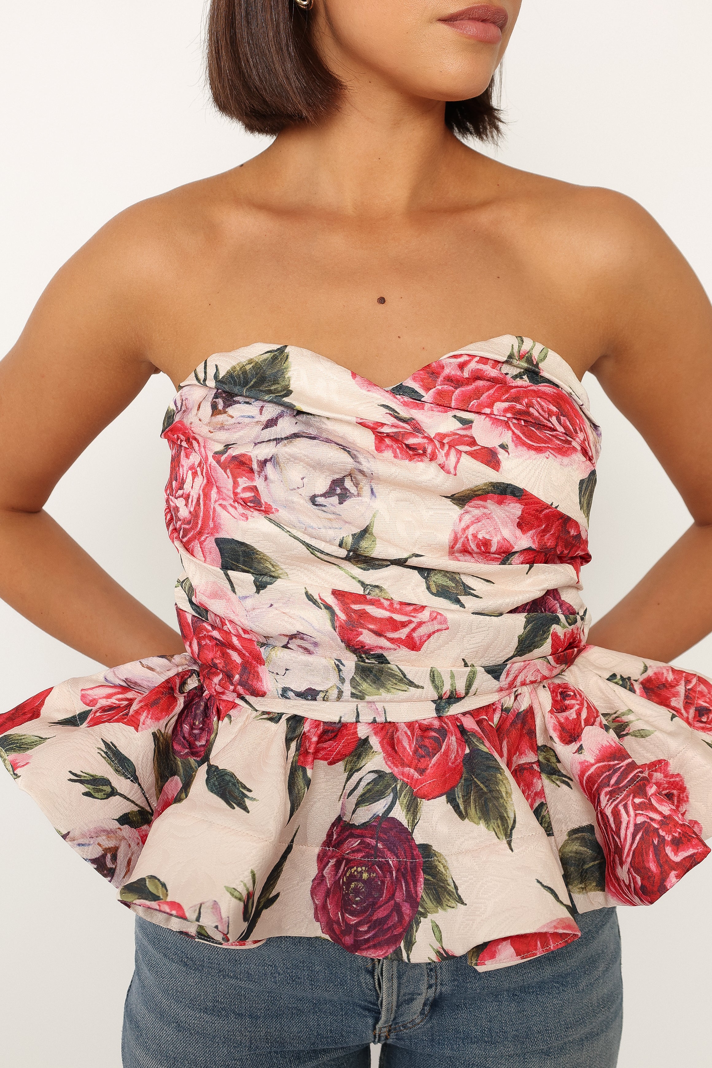 Maxie Peplum Strapless Top - Red-Sunny Prom