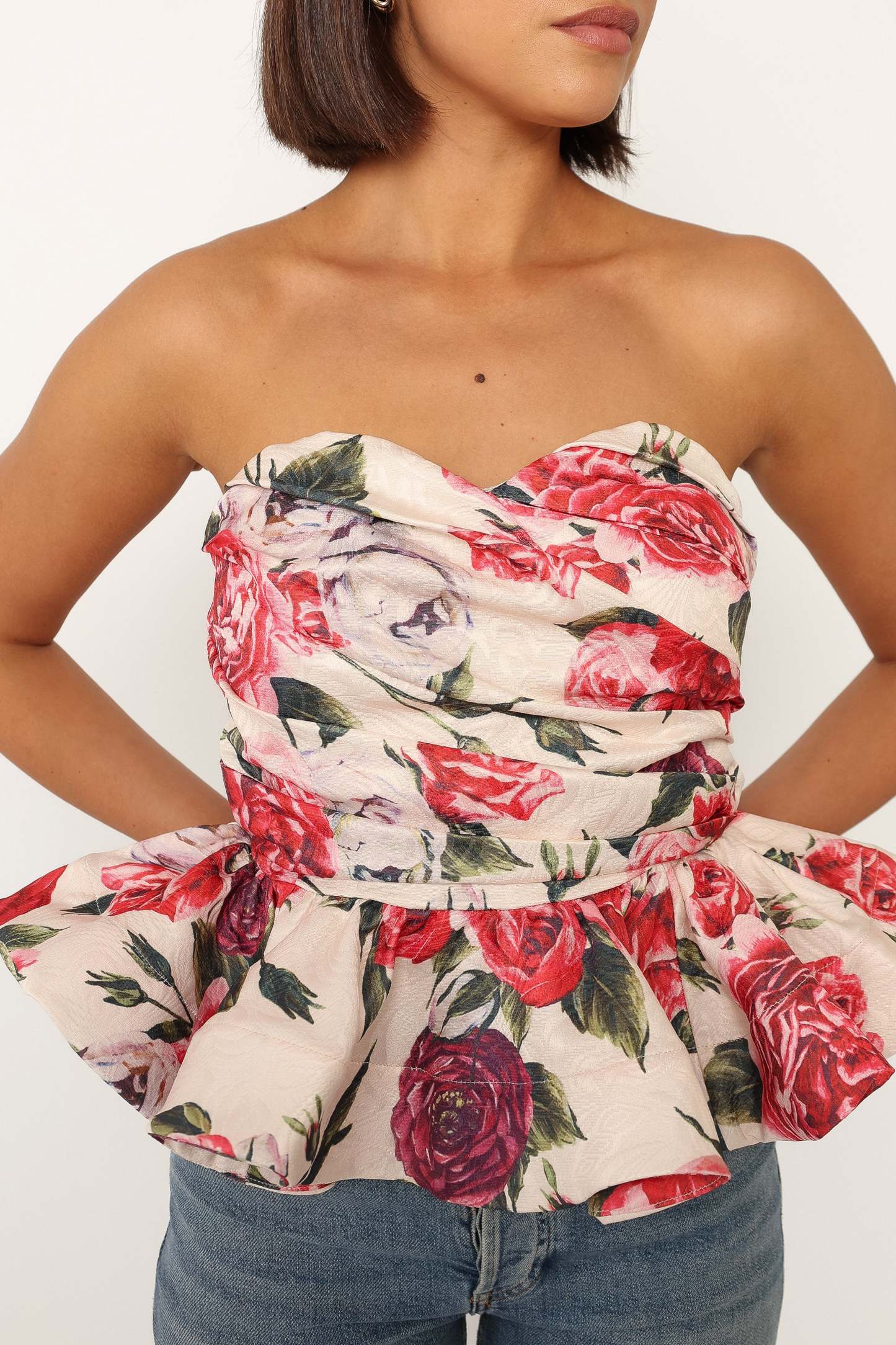 Maxie Peplum Strapless Top - Red-Sunny Prom