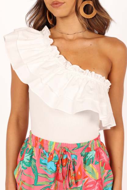 Meena One Shoulder Bodysuit - White-Sunny Prom