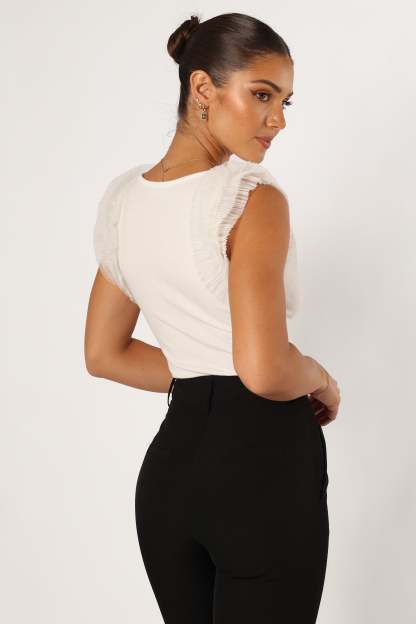 Meg Tulle Ruffle Sleeve Bodysuit - White-Sunny Prom
