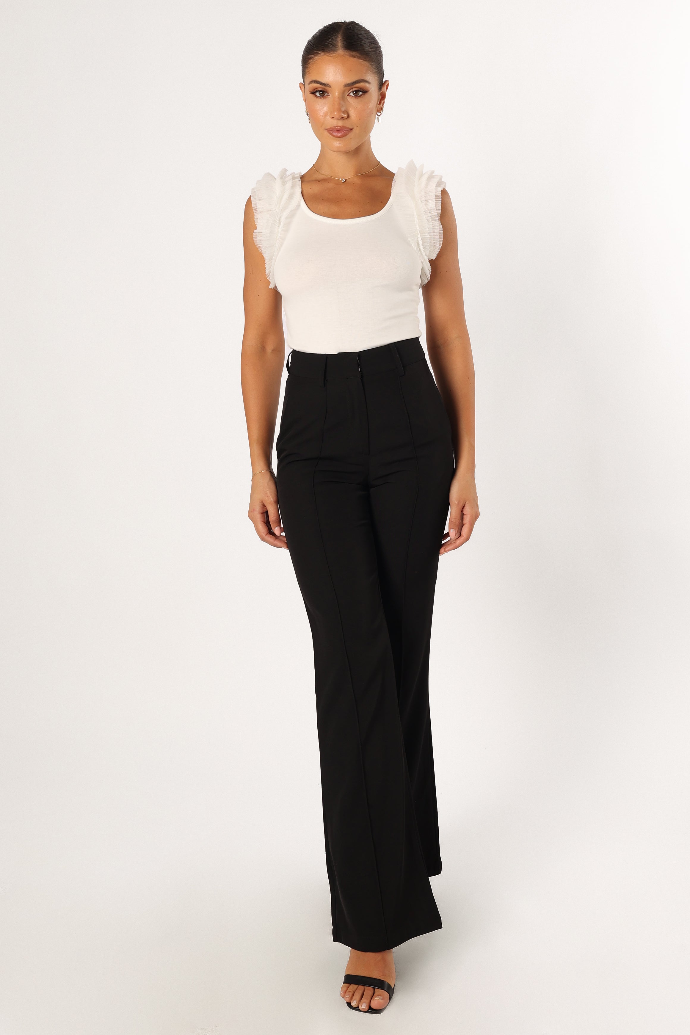 Meg Tulle Ruffle Sleeve Bodysuit - White-Sunny Prom