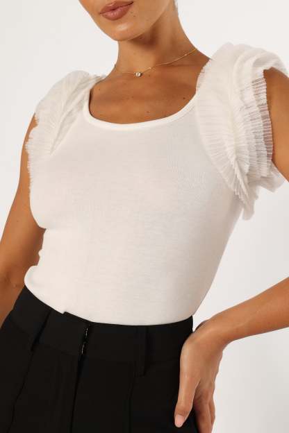 Meg Tulle Ruffle Sleeve Bodysuit - White-Sunny Prom