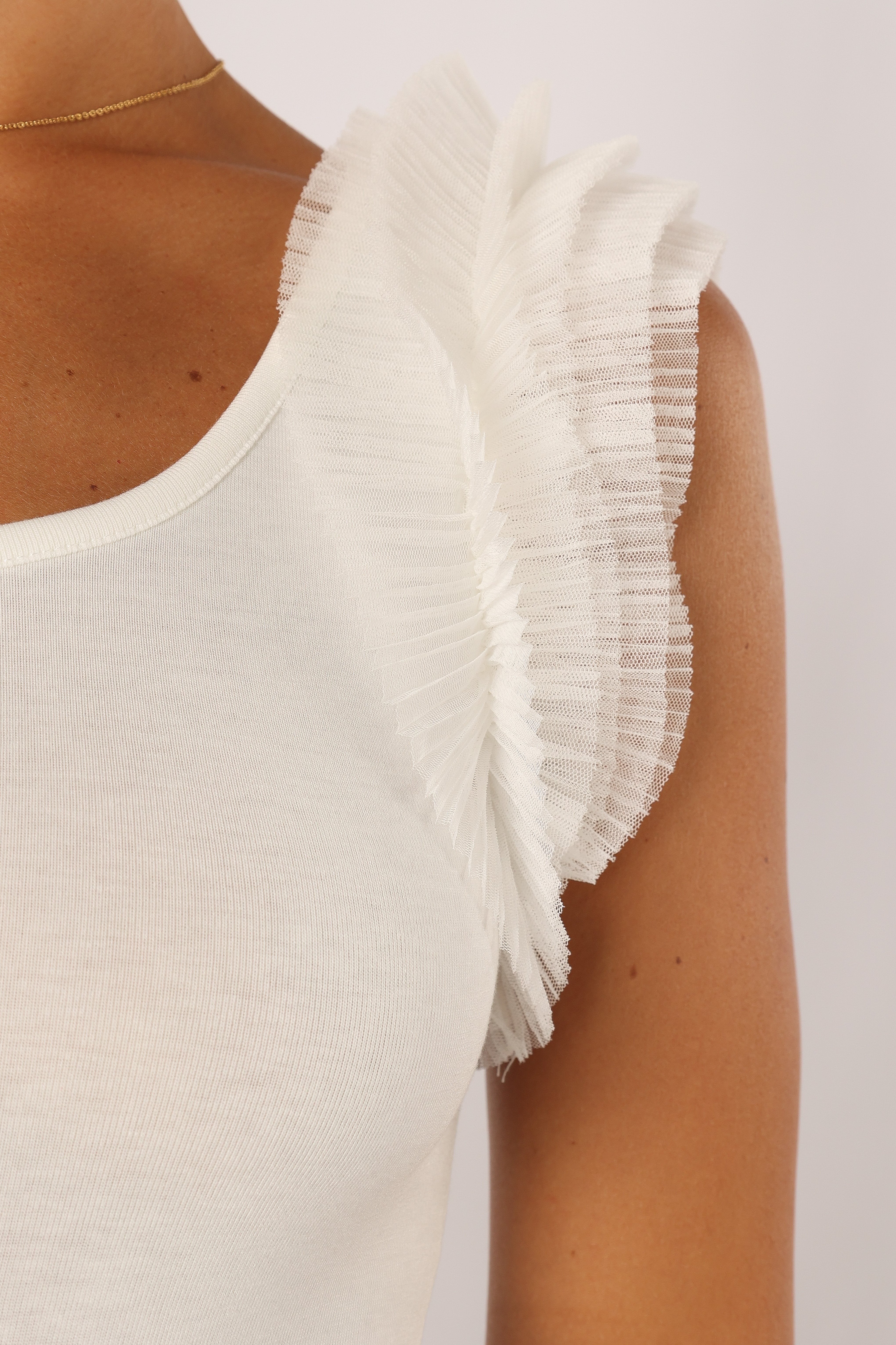 Meg Tulle Ruffle Sleeve Bodysuit - White-Sunny Prom