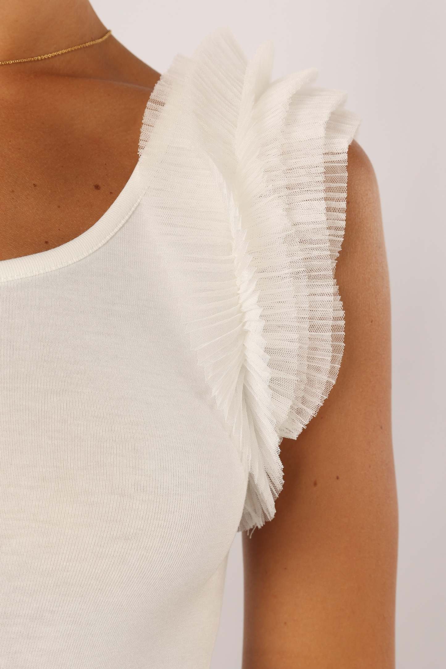 Meg Tulle Ruffle Sleeve Bodysuit - White-Sunny Prom