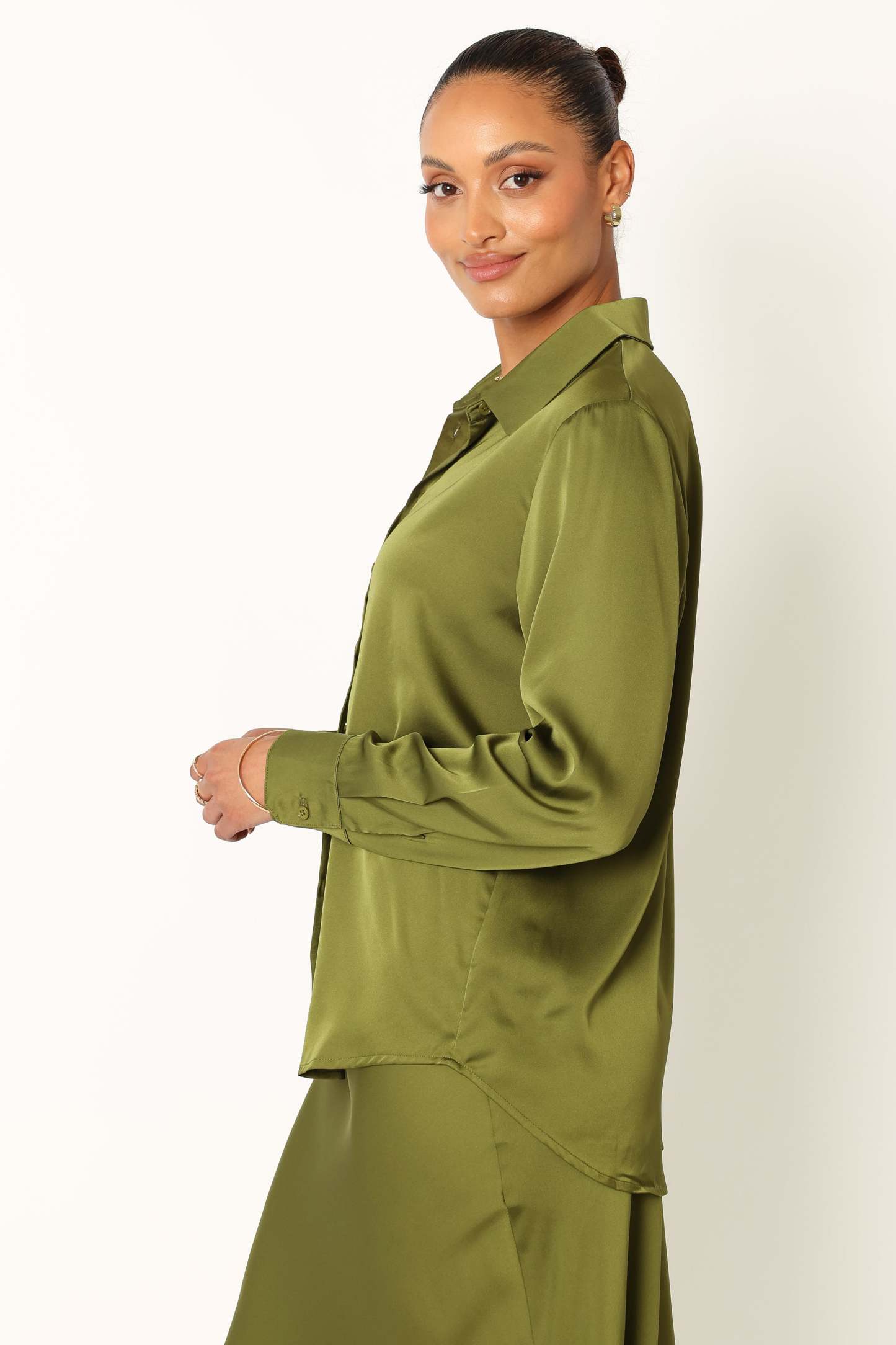Narissa Satin Shirt - Palm Green-Sunny Prom