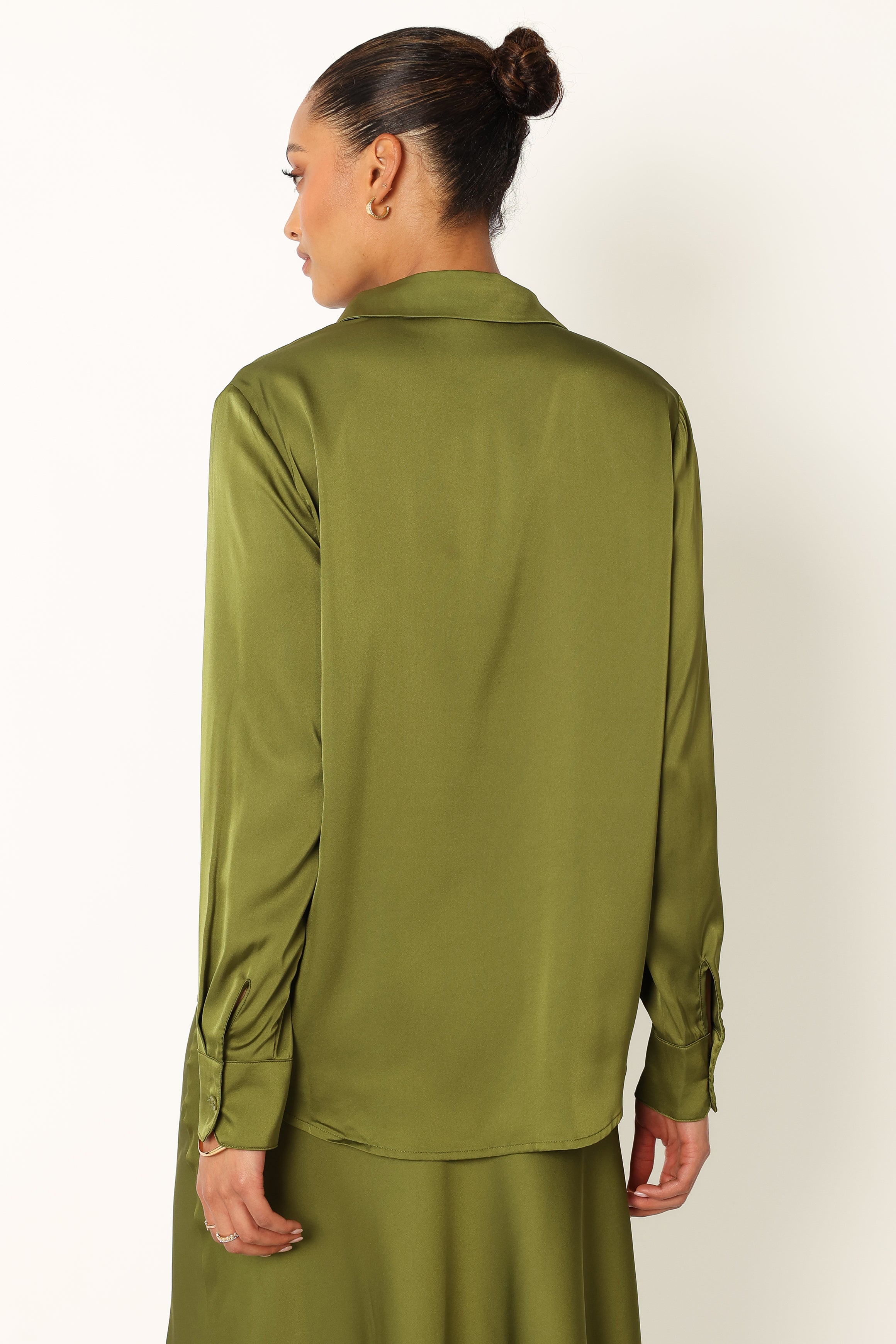 Narissa Satin Shirt - Palm Green-Sunny Prom