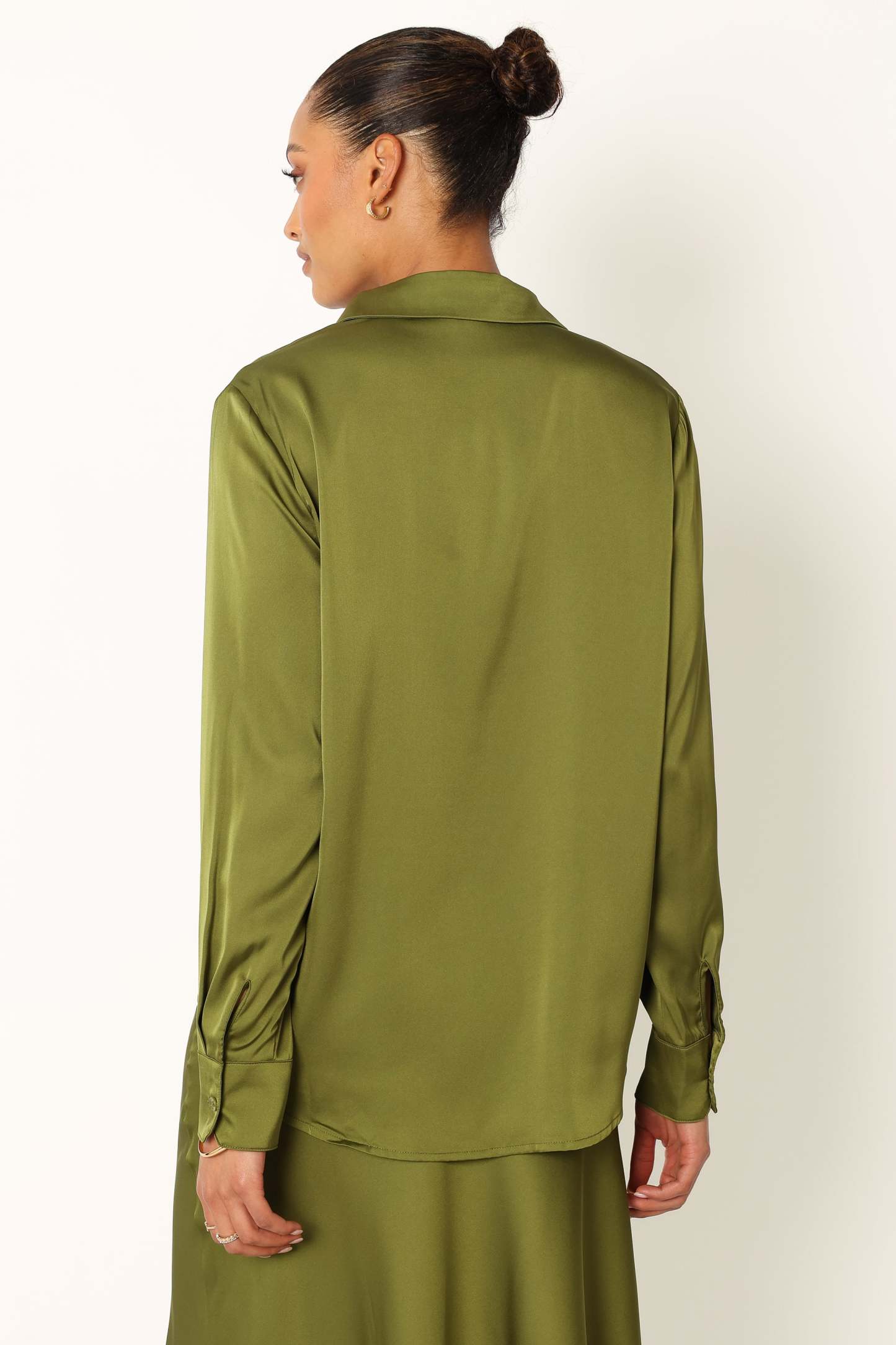 Narissa Satin Shirt - Palm Green-Sunny Prom