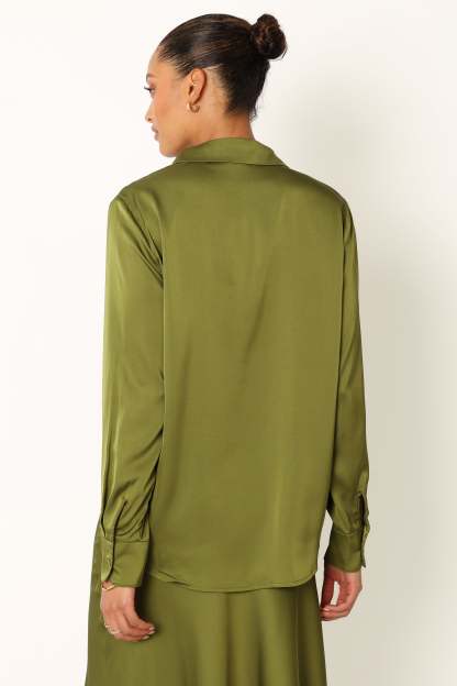 Narissa Satin Shirt - Palm Green-Sunny Prom