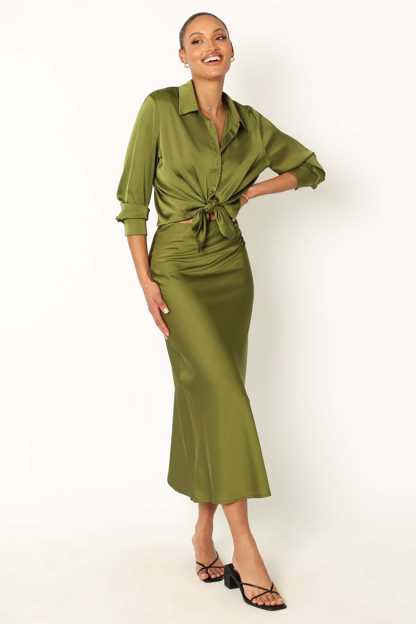 Narissa Satin Shirt - Palm Green-Sunny Prom
