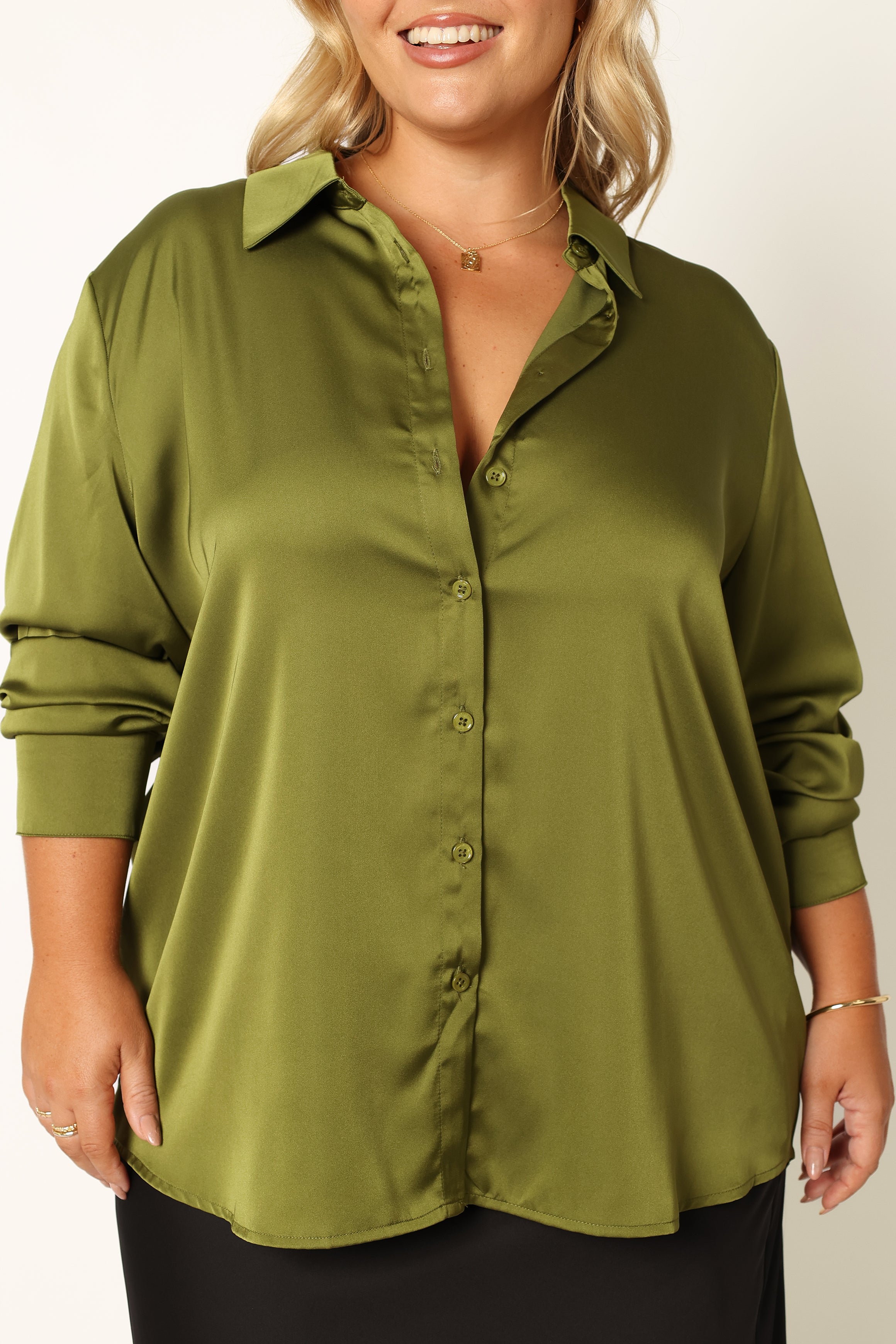 Narissa Satin Shirt - Palm Green-Sunny Prom