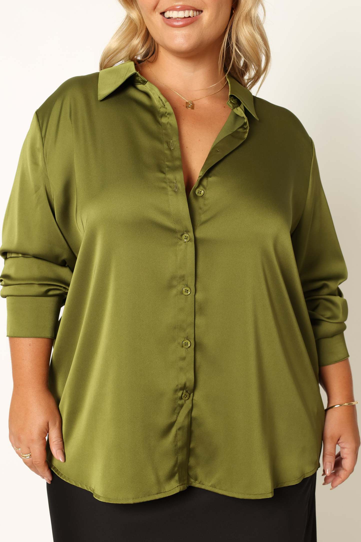 Narissa Satin Shirt - Palm Green-Sunny Prom