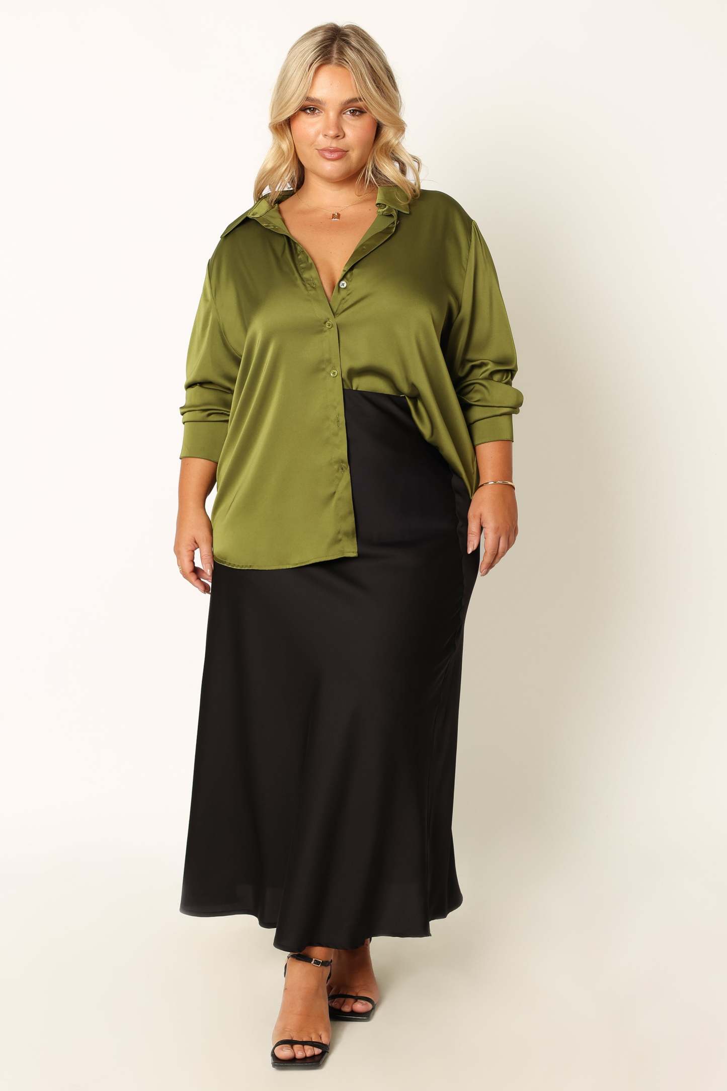 Narissa Satin Shirt - Palm Green-Sunny Prom