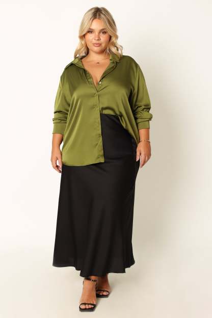 Narissa Satin Shirt - Palm Green-Sunny Prom