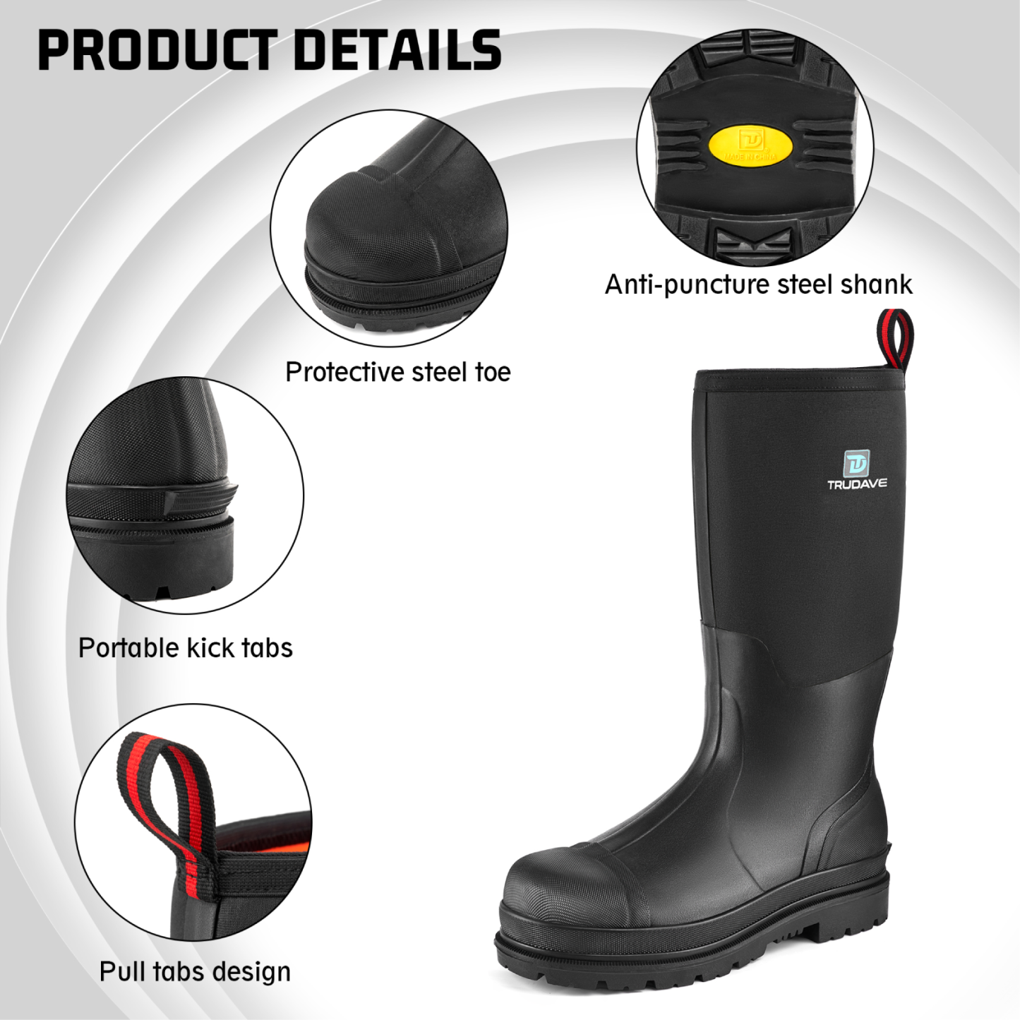 Trudave Men's Waterproof Rubber Hunting Boots with Steel Shank 
