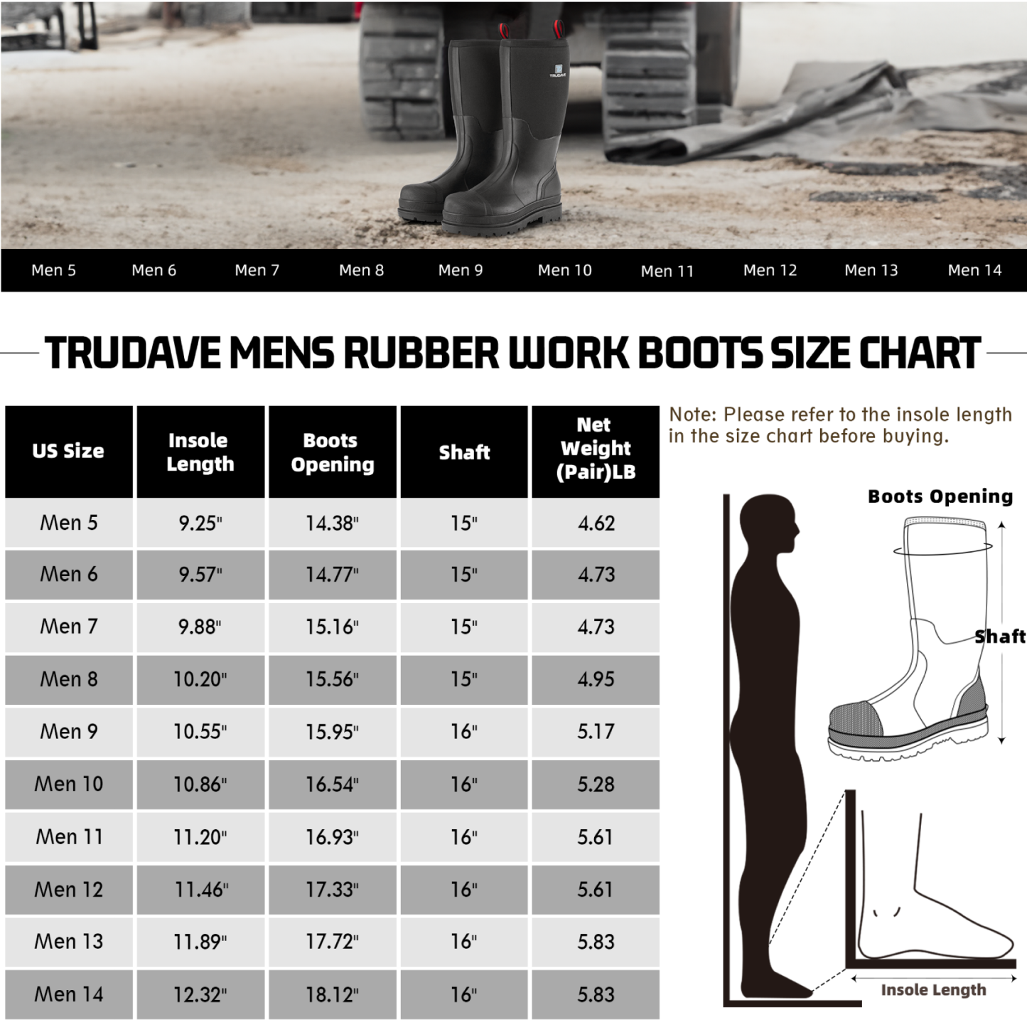 Trudave Men's Waterproof Rubber Hunting Boots with Steel Shank 