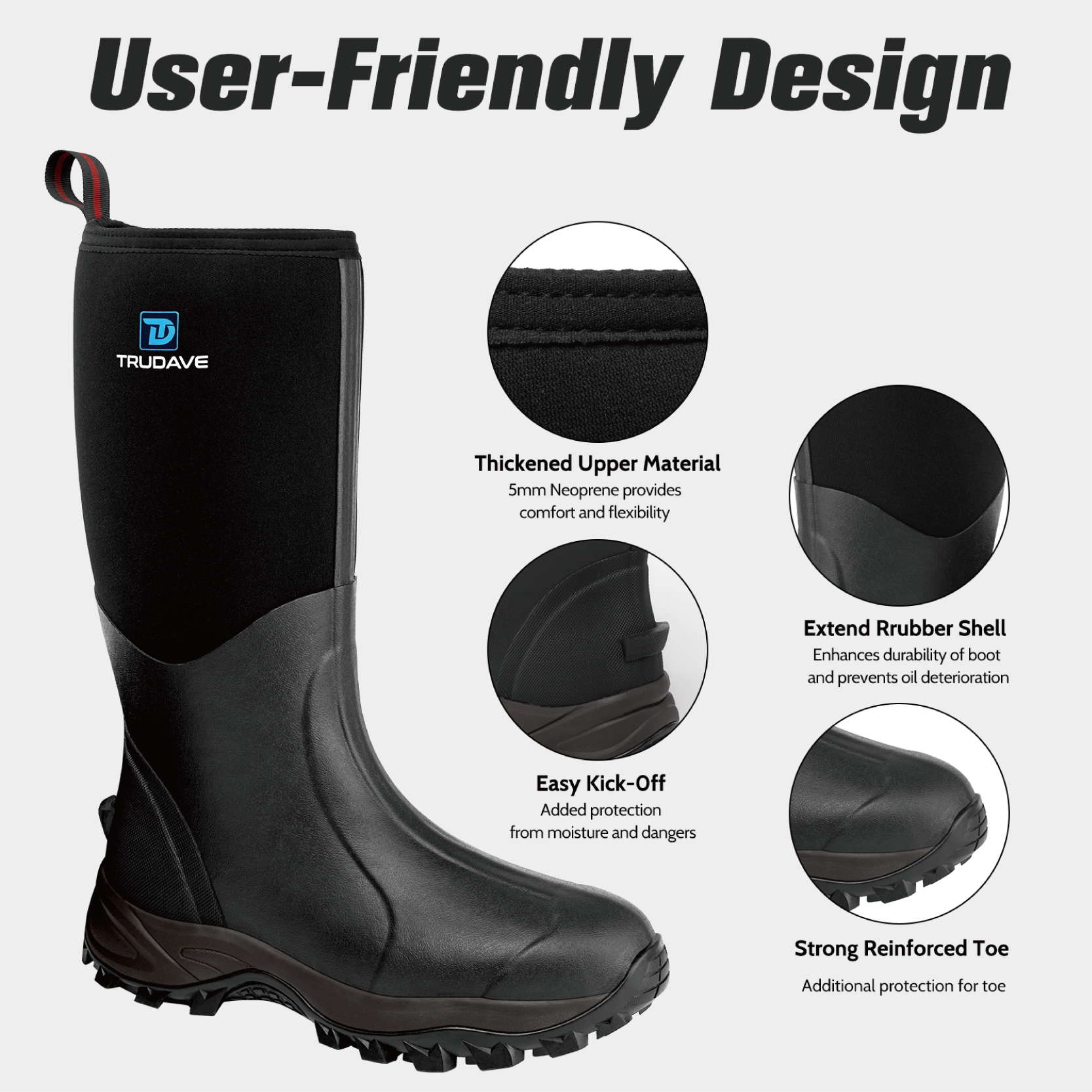 Trudave Waterproof Rubber Boots for Men and Women
