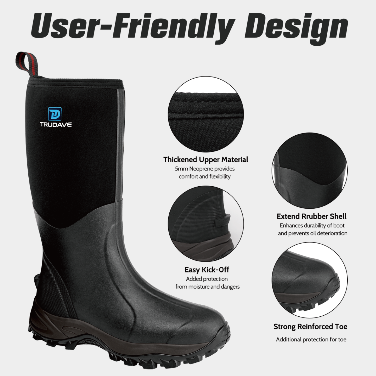 Trudave Waterproof Rubber Boots for Men and Women