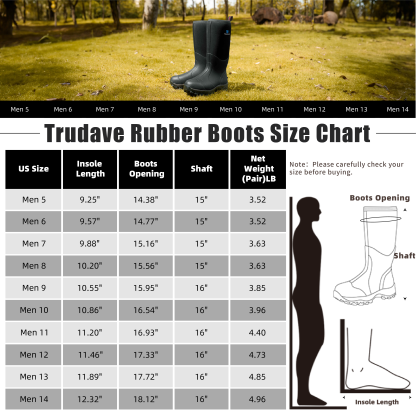 Trudave Waterproof Rubber Boots for Men and Women