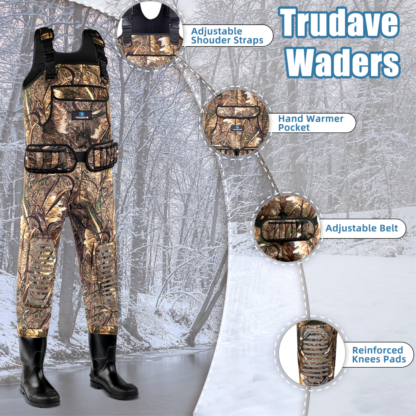 Trudave Real Grass Men's Chest Waders with Boots for Hunting