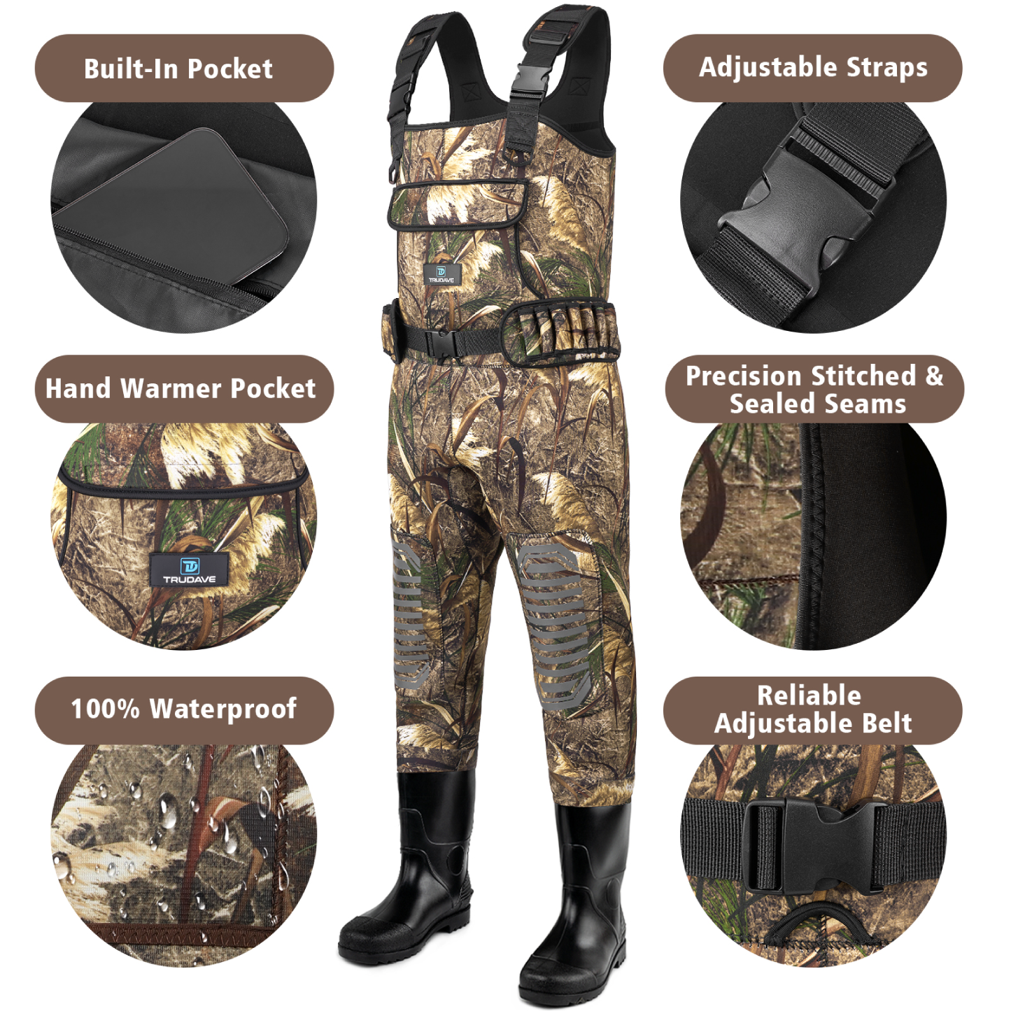 Trudave Real Grass Men's Chest Waders with Boots for Hunting