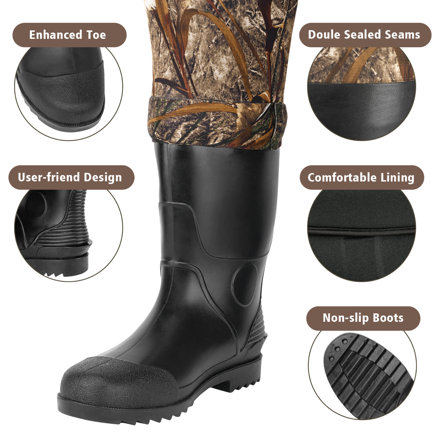 Trudave Real Grass Men's Chest Waders with Boots for Hunting