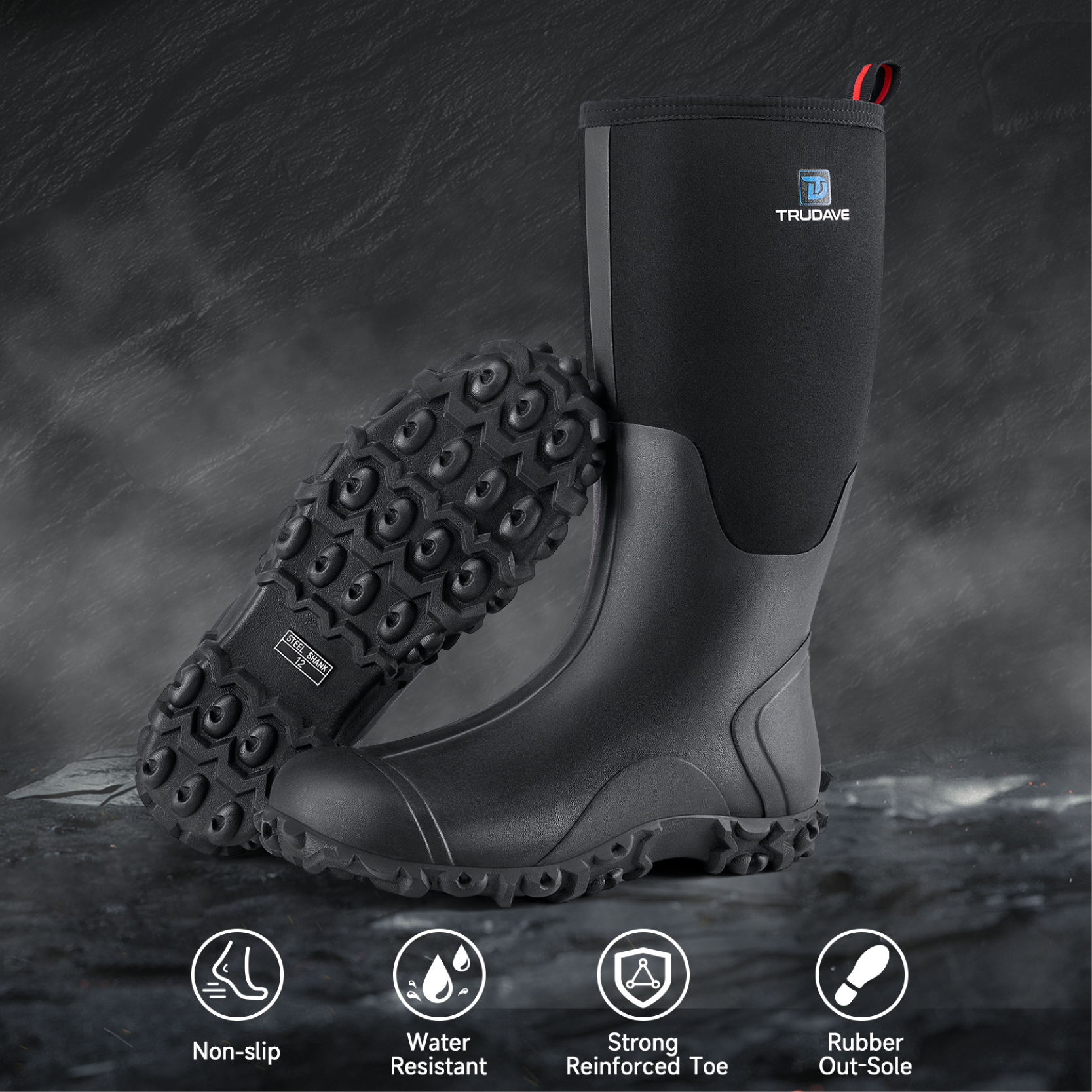 Trudave Rubber Boots for Men with Steel Shank