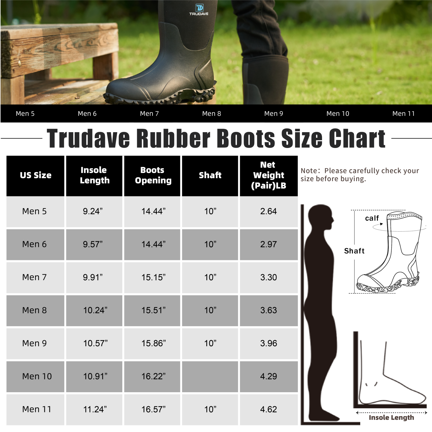 Trudave Women's Rubber Boots with Steel Shank
