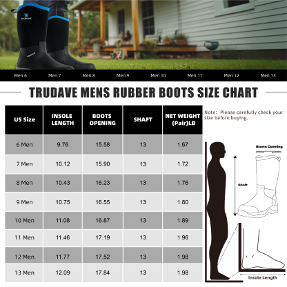 Trudave Rubber Work Hunting Rain Boots with Steel Shank
