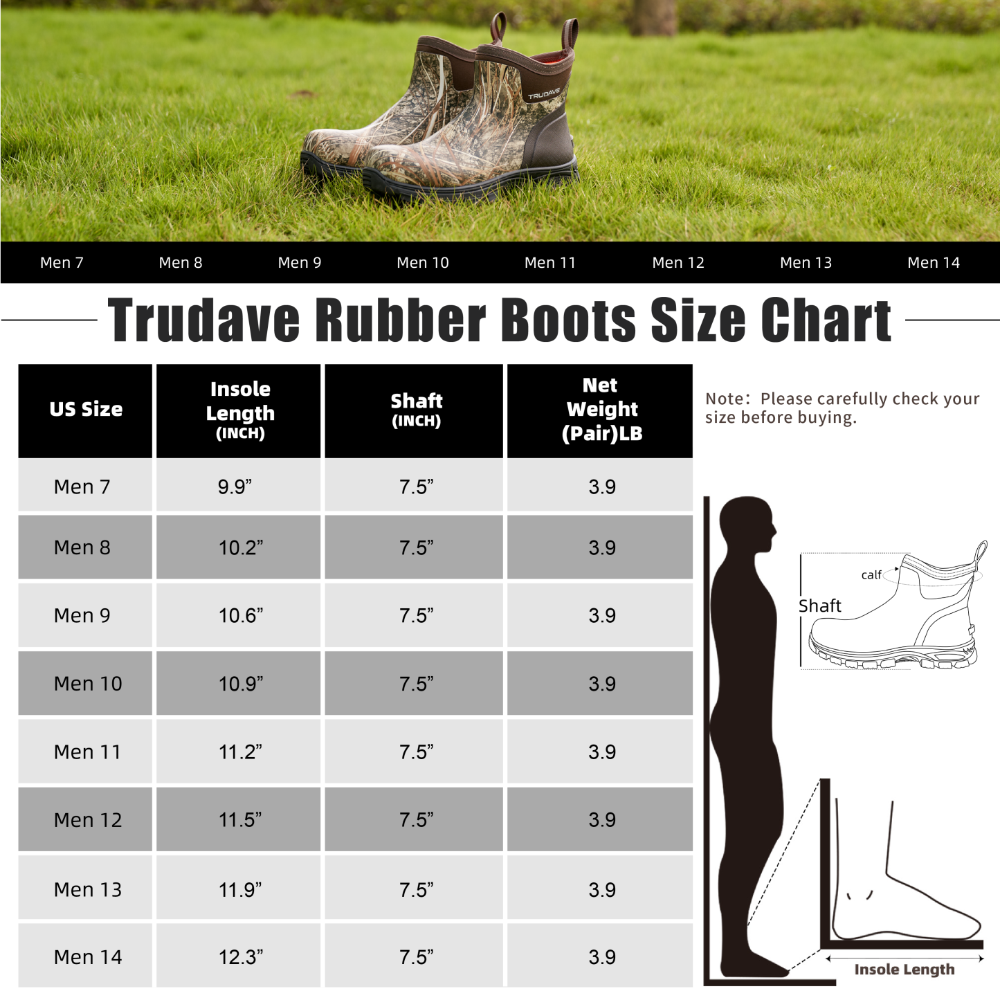 TRUDAVE Rain Boots Waterproof Garden Shoes