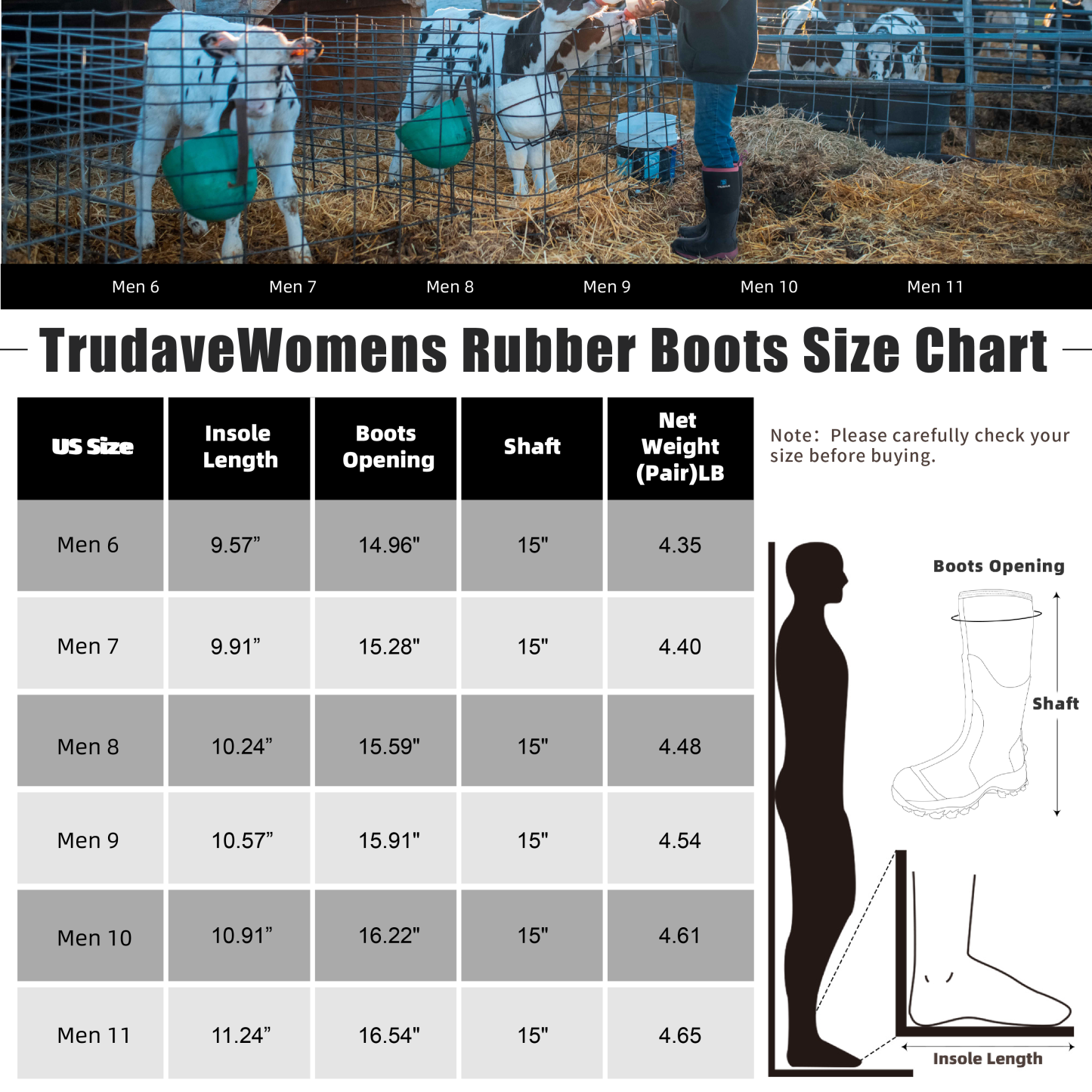 Trudave Tall Rubber Boots For Women With Steel Shank 