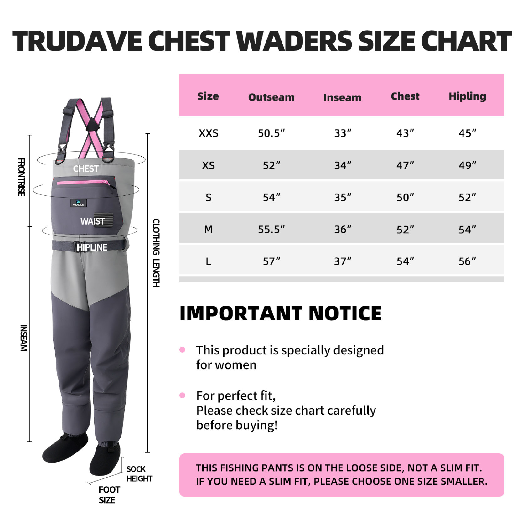 Trudave Women’s Breathable Stocking Foot Fishing Waders